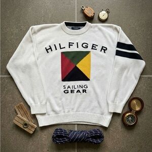 Vintage 90s Tommy Hilfiger Sailing Gear Knit Sweater - White - Size M